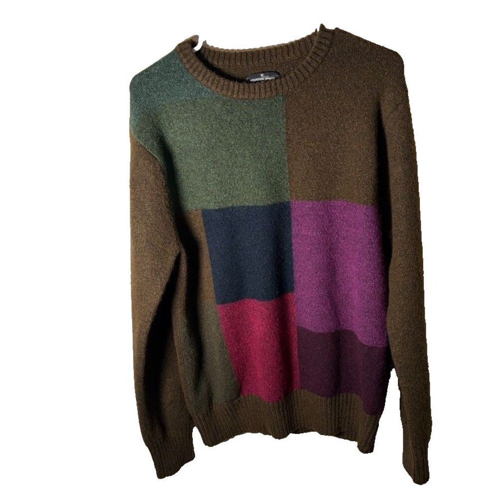 Houston White Sweater Men's Small Striped Wool Blend Crew Neck Pullover Colorful